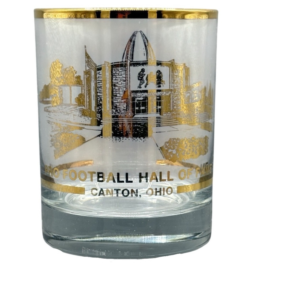 NFL Hall of Fame Canton Ohio Cocktail Glass Tumbler Glass Vintage Barware‎
